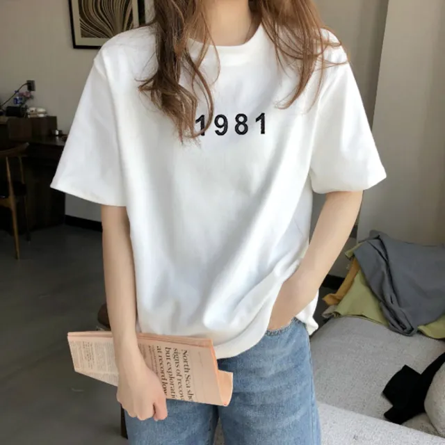 【LEESA】純棉短袖\打底衫\寬版\t恤\圓領上衣\笑臉上衣\上衣\女生上衣\寬版T恤\美式上衣