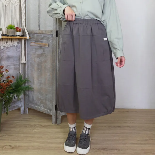 【Hana Mokuba】花木馬日系女裝簡約百搭鬆緊腰廓形長裙(長裙)