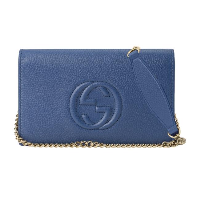 【GUCCI 古馳】598211 經典SOHO鍊帶WOC手拿/斜背兩用包(藍色)