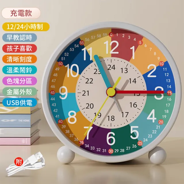 【SUNORO】卡通夜燈兒童學習用鬧鐘 早教鬧鐘 靜音鬧鈴桌鐘(快速學認時間/兒童早教時鐘/學習自律時鐘鬧鐘)