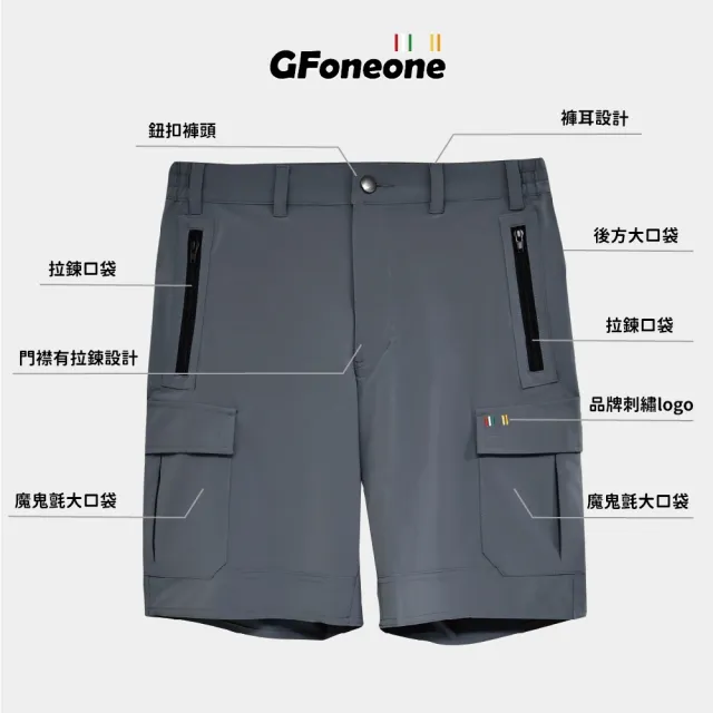 【GFoneone】男吸排開襟越野登山機能短褲-中灰(男短褲)