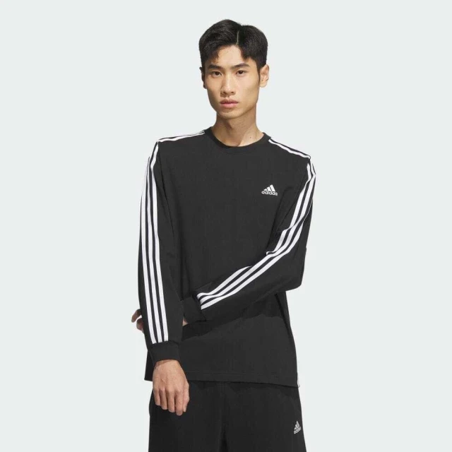 adidas 愛迪達 ES+ 3S L/S TEE 黑色 男 薄長T 長袖 休閒 運動(JF3907 ∞)