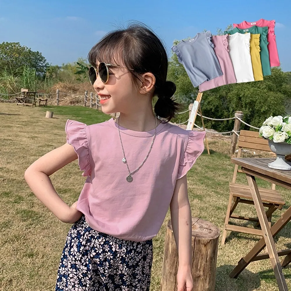 【橘魔法】純色莫代爾小飛袖上衣(涼感 T恤 棉T 短袖上衣 中童 童裝 女童 兒童)