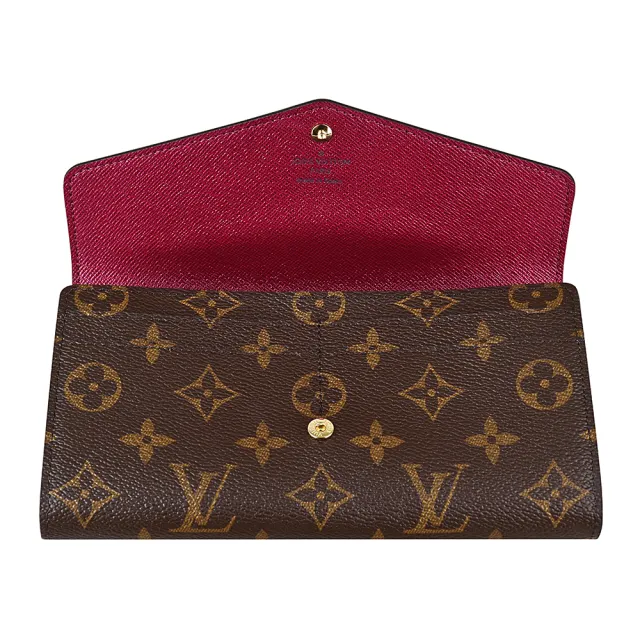 【Louis Vuitton 路易威登】M62234經典SARAH系列Monogram花紋牛皮釦式長夾(紫紅)