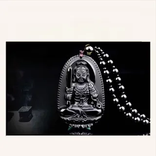 【沐妮雅】黑曜石全珠鍊-雞-十二生肖本命佛八大守護神吊墜(雞-不動明王菩薩)