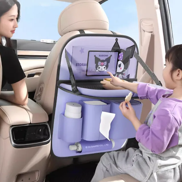 【SANRIO 三麗鷗】美樂蒂大耳狗汽車椅背收納袋車用餐桌 車用置物袋單入(椅背餐盤 後座置物架 車用收納)