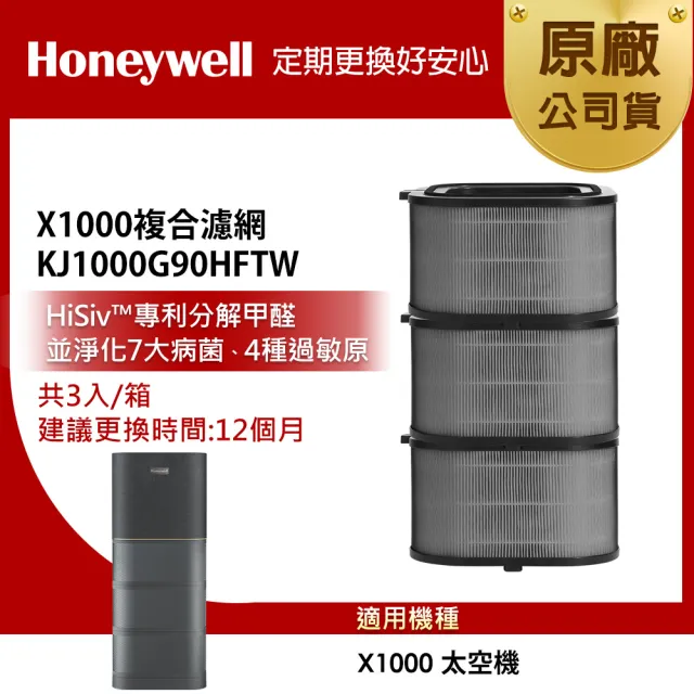 【美國Honeywell】X1000複合濾網3入組KJ1000G90HFTW(適用X1000 太空機)