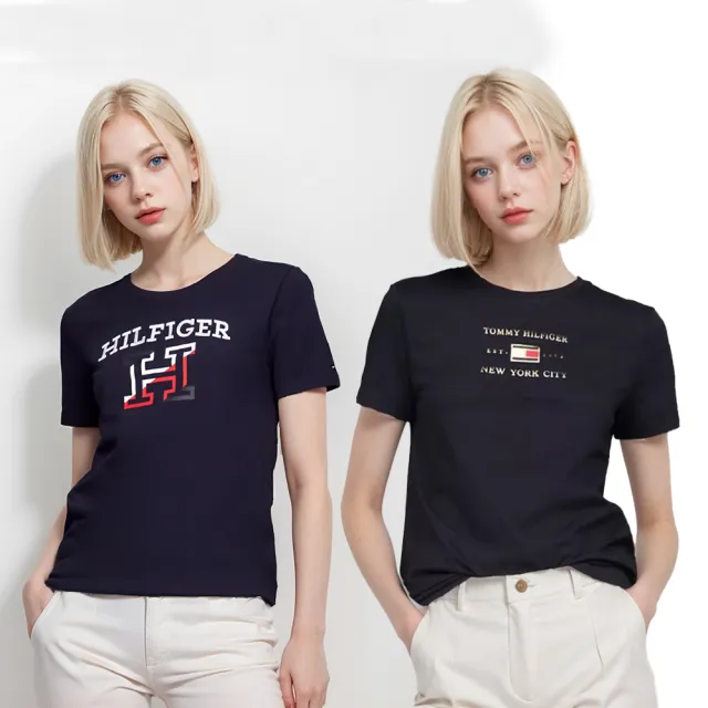 【Tommy Hilfiger】女款 經典LOGO 圓領短袖 上衣 有腰身(美國原裝進口)