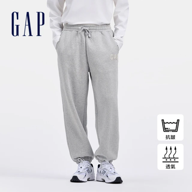 GAP 男裝 Logo刺繡刷毛束口抽繩鬆緊運動褲 碳素軟磨系列-灰色(638279)