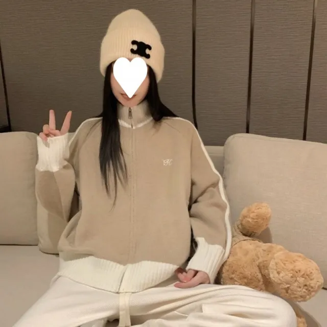 【巴黎精品】現貨+預購 針織外套長袖毛衣(立領寬鬆休閒拼色女夾克3色m1ab56)