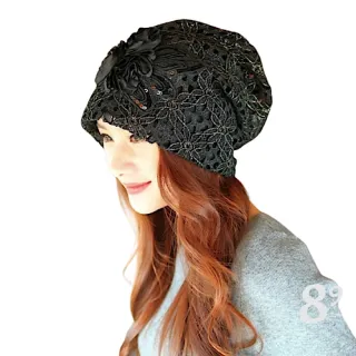 【89 zone】法式雙層花朵鏤空蕾絲優雅透氣 套頭帽 防風帽 頭巾帽(灰/卡其/黑/咖啡)