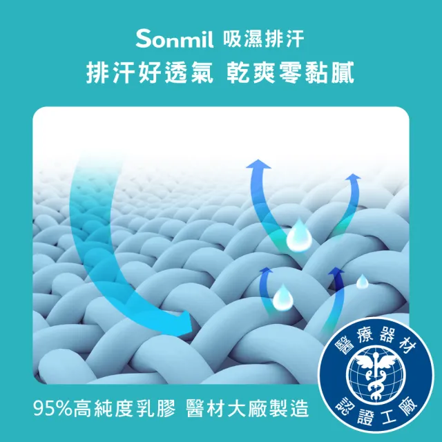 【sonmil】吸濕排汗95%高純度乳膠床墊6尺10cm雙人加大床墊 零壓新感受(頂級先進醫材大廠)