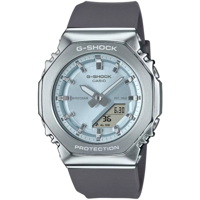 CASIO 卡西歐 卡西歐G-SHOCK WOMAN金屬鬧鈴雙顯運動錶-淡藍(GM-S2110-2A 台灣公司貨)