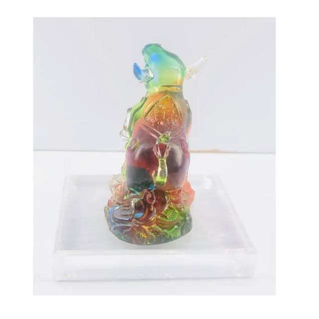 【創藝工坊】十二生肖 牛 牛氣沖天 金牛報喜(創藝工坊 琉璃藝術 居家擺件上選 加贈壓克力底座)