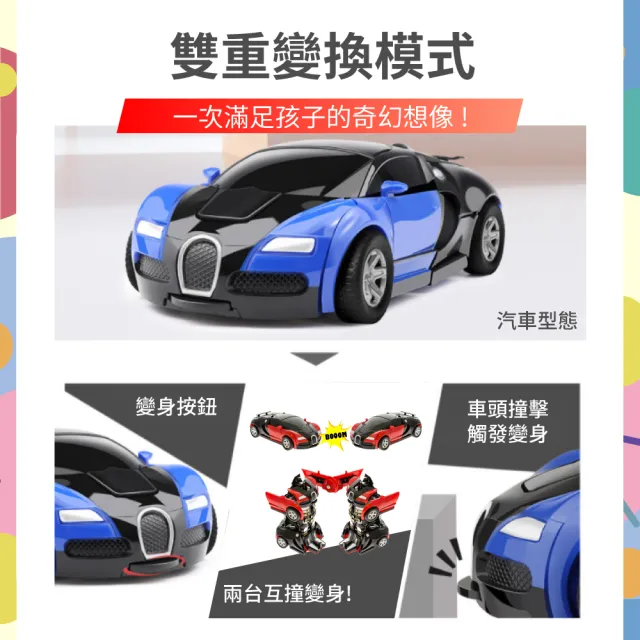 【OhBabyLaugh】碰撞式變形汽車 兩件組(玩具車/慣性車/碰撞變形車/機器人車/跑車/警車/一鍵變形)