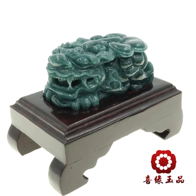 【喜緣玉品】貔貅 天然翡翠A貨 貔貅含珠 如意 風水擺設 擺件(公)(開運風水)