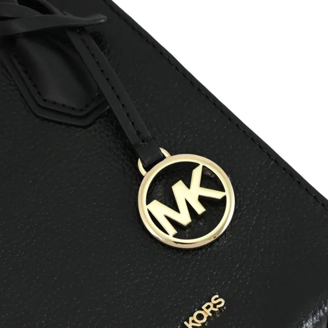 【Michael Kors】簡約LOGO荔枝皮迷你紙袋造型手提兩用包(黑)