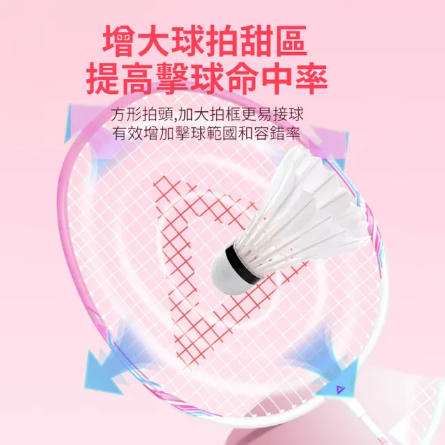 【PEAK】輕量減震羽毛球拍雙拍套組 成人超輕穿線拍 訓練球拍 對拍組(贈球*6+握把布*2+拍頭保護貼*2)