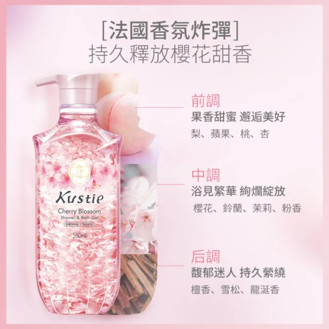 【Kustie蔻斯汀】櫻花花瓣沐浴露 500mlx2入組(粉嫩透亮 水潤絲滑)