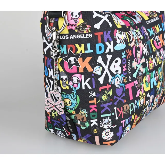 【TOKIDOKI】雙11 TOKIDOKI 黑色LOGO日系卡通圖案尼龍拉鍊肩背包(黑x彩)