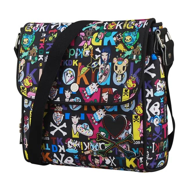 【TOKIDOKI】雙11 經典五車線LOGO日系卡通風格尼龍釦式斜背包(黑底彩)