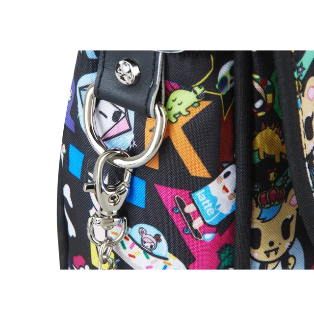 【TOKIDOKI】雙11 經典五車線LOGO日系卡通風格尼龍釦式斜背包(黑底彩)