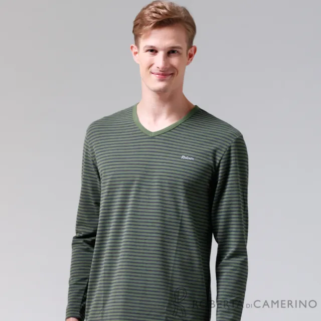 【ROBERTA 諾貝達】台灣製 柔軟保暖 簡約條紋長袖POLO棉衫(綠黑)
