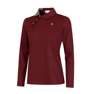【LE COQ SPORTIF 公雞】高爾夫系列 女款紅色撞色領口斜邊衣襟POLO長袖棉衫QLU2T108
