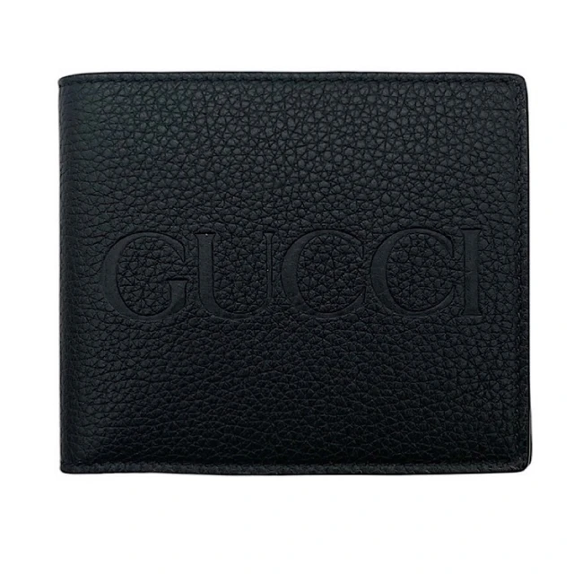 GUCCI 古馳 658668 經典LOGO素面牛皮六卡對開短夾