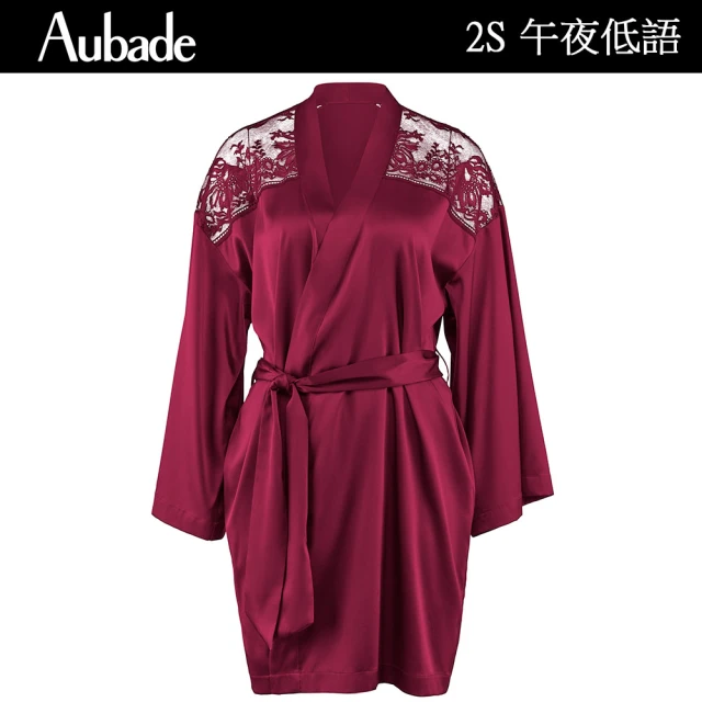 Aubade 午夜低語蠶絲長袖膝上外袍 蕾絲性感睡衣 女睡衣 法國進口居家服(2S-緋紅)