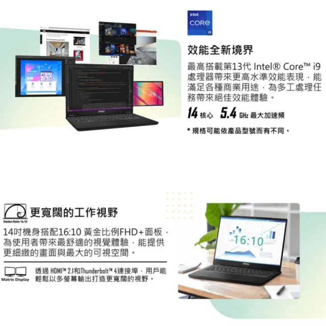 【MSI 微星】14吋i9 輕薄效能筆電(Modern 14 H/i9-13900H/32G/1TB SSD/W11P/D13MG-043TW)