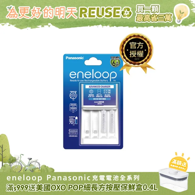 【Panasonic 國際牌】eneloop充電組 BQ-CC17+4號2顆電池套裝(標準款)