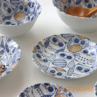 【Just Home】日本製貓頭鷹陶瓷12件碗盤餐具組(日本製 碗 盤 湯盤 餐具)