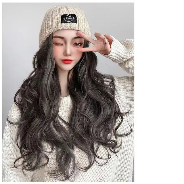 【巴黎精品】現貨+預購 女假髮帽子長假髮透氣假髮片輕量隱形增髮量假髮接髮(秋冬針織帽長直髮6款a1hr10)