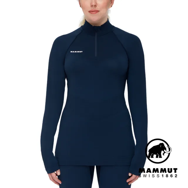 【Mammut 長毛象官方直營】Trift Half Zip LSW 羊毛混紡立領拉鍊長袖排汗衣 海洋藍 女款 #1016-01060