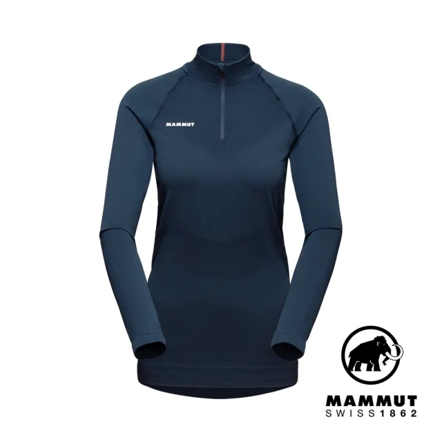 【Mammut 長毛象官方直營】Trift Half Zip LSW 羊毛混紡立領拉鍊長袖排汗衣 海洋藍 女款 #1016-01060