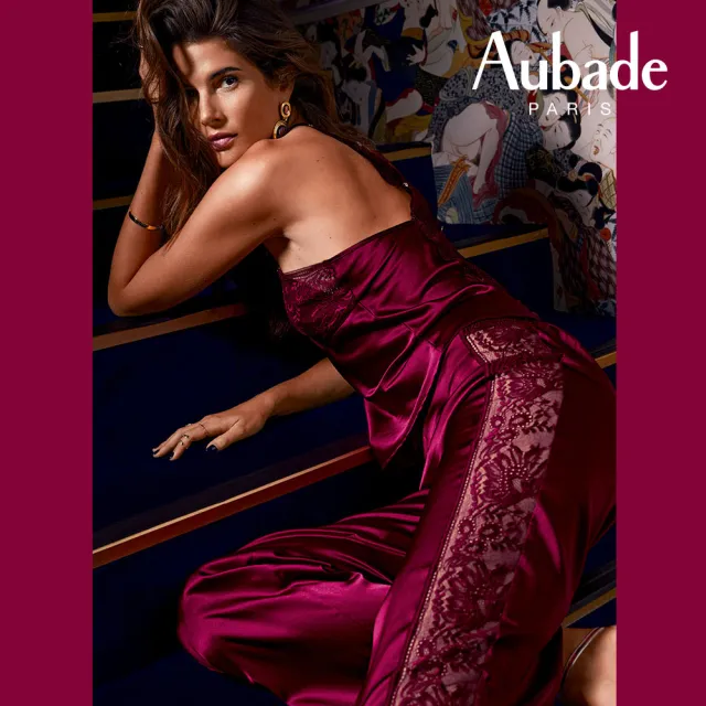 【Aubade】午夜低語蠶絲短襯裙 蕾絲舒適性感睡衣 法國進口 女睡衣(2S-緋紅)