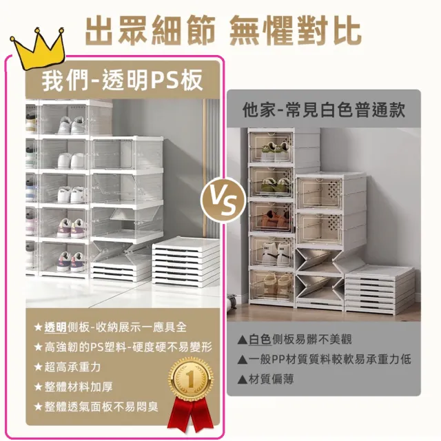【Ashley House】五色可選-喬登免安裝折疊一體式加厚透明鞋盒-6層款(可疊加 鞋架 鞋櫃 收納盒 收納櫃)
