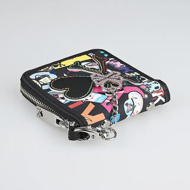 【TOKIDOKI】雙11 TOKIDOKI 黑色LOGO日系卡通圖案尼龍拉鍊短夾(黑x彩)