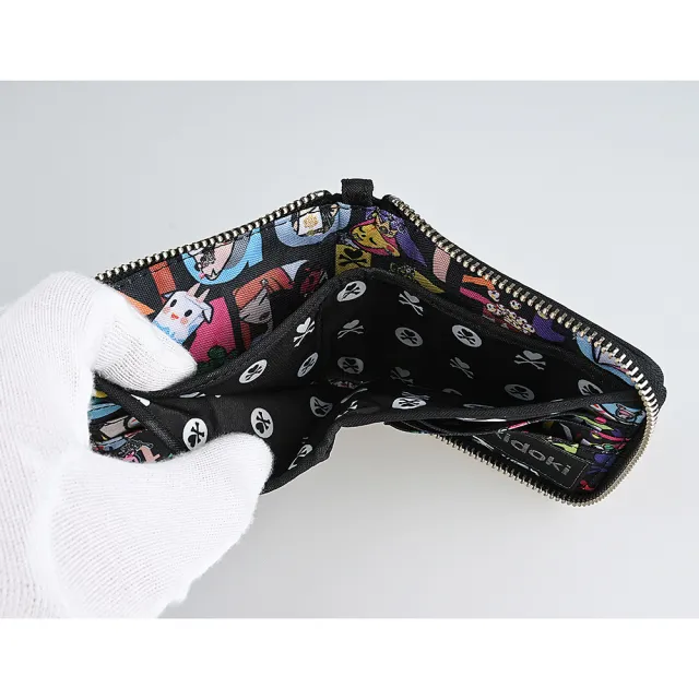 【TOKIDOKI】雙11 TOKIDOKI 黑色LOGO日系卡通圖案尼龍拉鍊短夾(黑x彩)