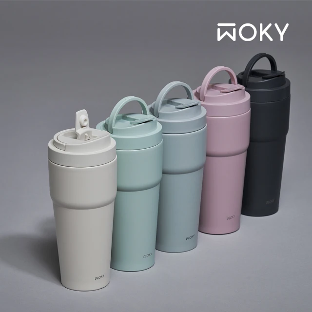 【WOKY 沃廚】二代渾圓杯 雙層陶瓷款750ml-附矽膠粗吸管(隨行杯/吸管杯/保溫杯/保溫瓶)
