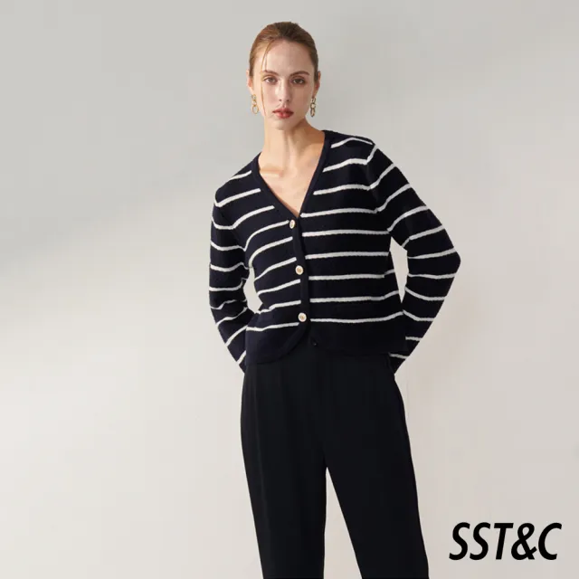 【SST&C】女裝 深藍條紋小香風針織外套01182409003(換季55折)