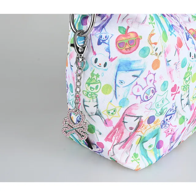 【TOKIDOKI】雙11 TOKIDOKI 透明藍LOGO日系暈染風格圖案拉鍊尼龍肩背包(彩x粉紅)