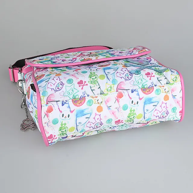 【TOKIDOKI】雙11 TOKIDOKI 透明藍LOGO日系暈染風格圖案尼龍吸釦式斜背包(彩x粉紅)