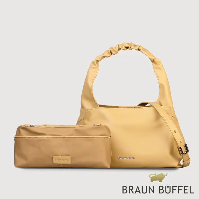 【BRAUN BUFFEL 德國小金牛】薇拉-A 附背帶大肩包-淺棕色(BF850-52-CR) 女包送禮推薦