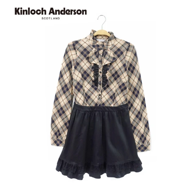 Kinloch Anderson 格紋荷葉領拼接長袖洋裝 金安德森女裝(KA0465704)