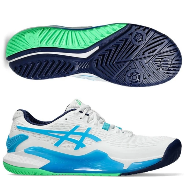 asics 亞瑟士 GEL-RESOLUTION 9 男款 網球鞋 一般楦(1041A330-103 白綠 亞洲大師賽 支撐穩定 底線型)