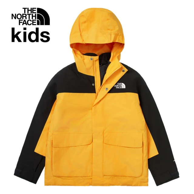 The North Face 北面兒童黃黑拼接DryVent防水透氣連帽鋪棉內裡三合一外套｜89XQZU3