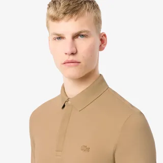 【LACOSTE】男裝-經典巴黎商務長袖Polo衫(卡其色)