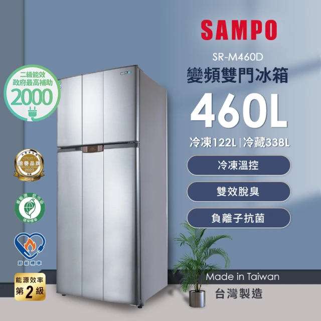 SAMPO 聲寶 享退貨物稅2000元★460公升二級能效變頻右開雙門冰箱(SR-M460D)